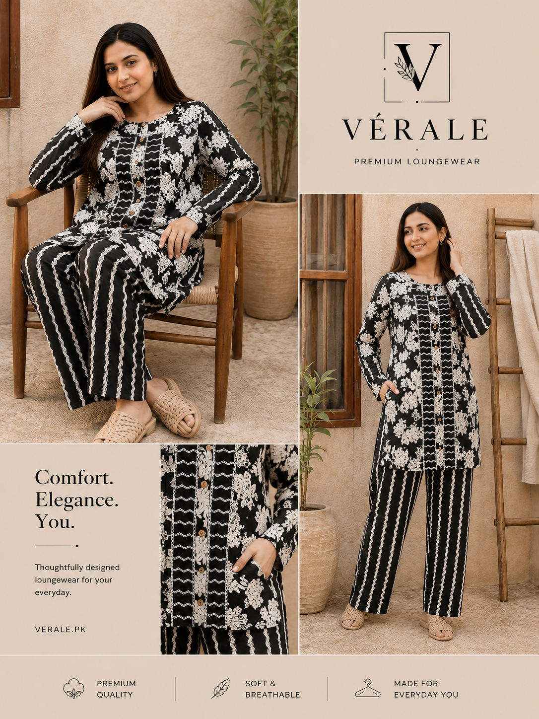 Black & White Printed Women's Lounge Wear Set