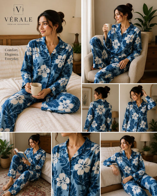 Vérale Blue Blossom Lounge Set