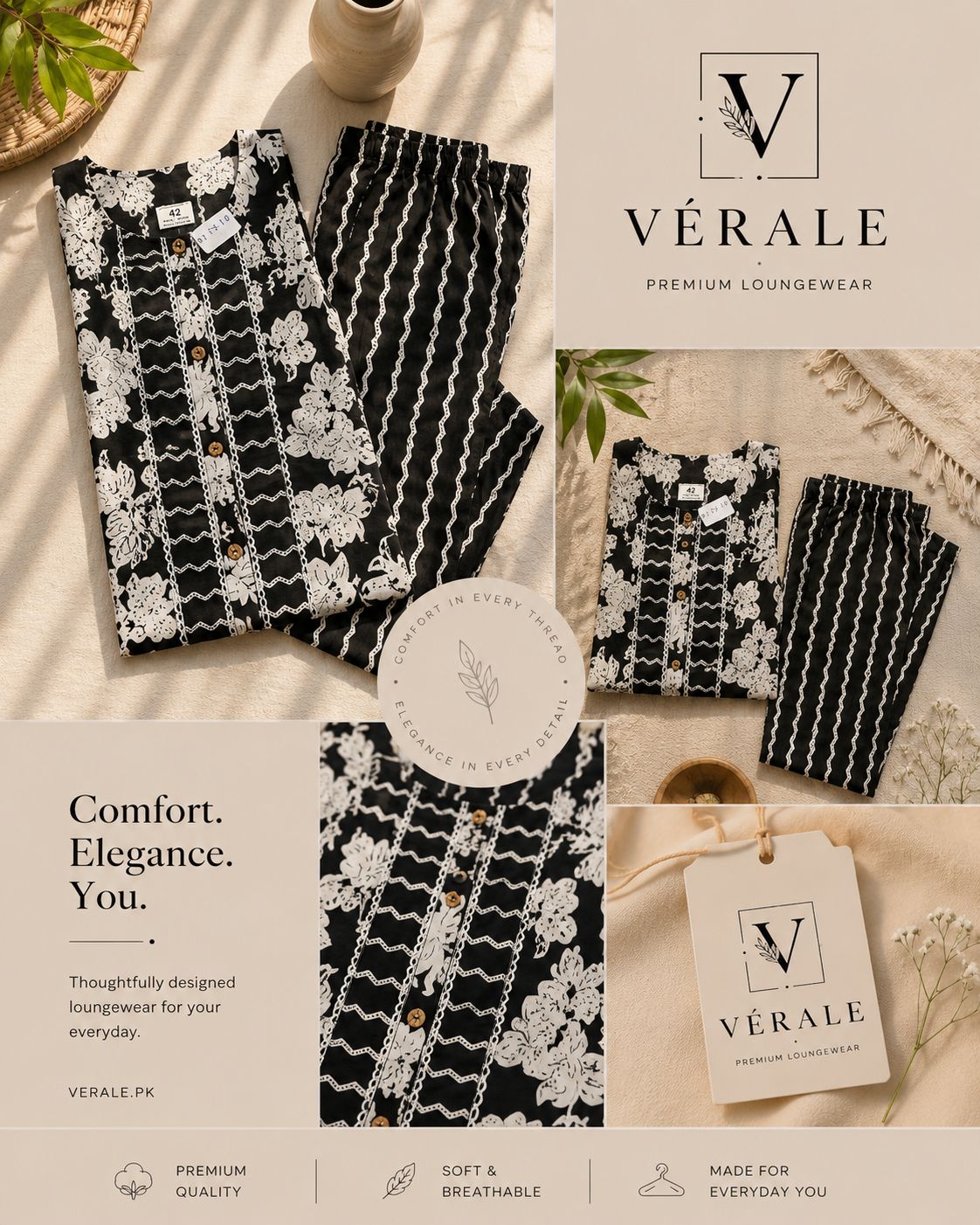 Black & White Printed Women's Lounge Wear Set