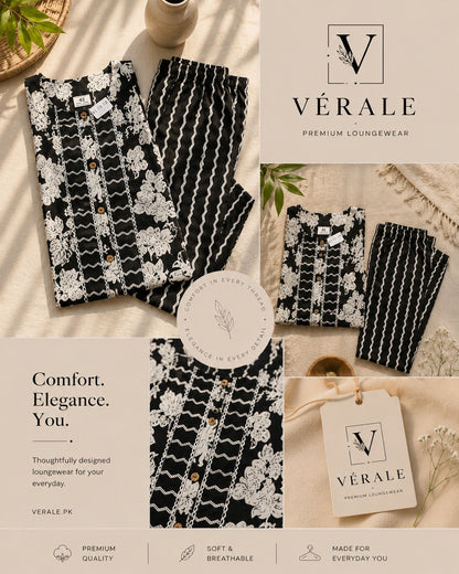 Black & White Printed Women's Lounge Wear Set