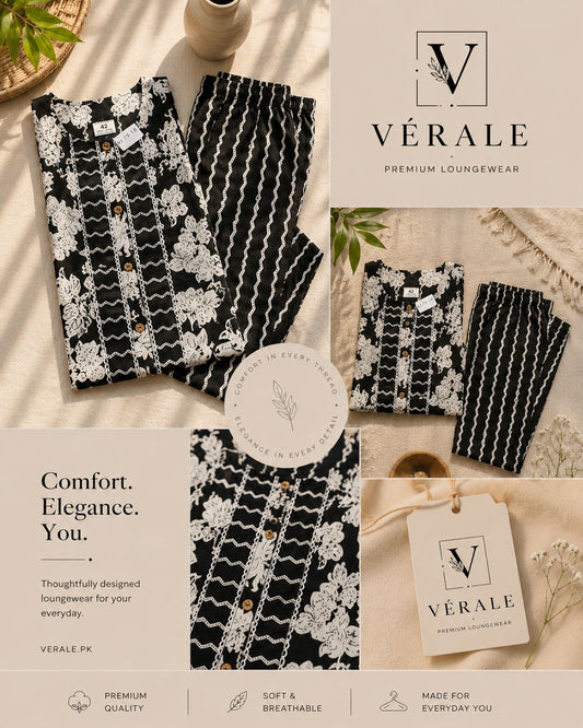 Black & White Printed Women's Lounge Wear Set
