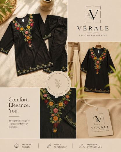 Elegant Black Embroidered Kurta Set for Women