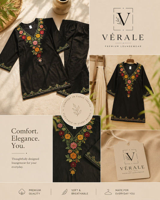 Elegant Black Embroidered Kurta Set for Women